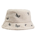 Weißer Fischerhut aus Lammfell-Imitat mit schwarzen Schmetterlingsstickereien für Winter - Erwachsene / Beige