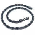 Bracciale classico in acciaio inossidabile nero con catena a corda e chiusura a moschettone - 7mm / Nero / 50cm