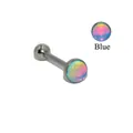 Blue iridescent glitter barbell tongue ring made of high quality stainless steel - 1.2x12x5x7mm / Blue
