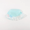 Light blue cotton baby sun hat with white lace trim and pink bow accent - CM8004 Lace Pearl Series / Lake Blue