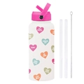 Borraccia sportiva 1L in acciaio bianco con cuori, cannuccia e scovolino per pulizia - Bianco Avorio 23U1