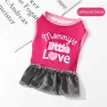Süßes rosa Haustierkleid mit Mommy's Little Love Text und schwarzem Punktrock - S / Buchstaben-Druck Mommy's Love