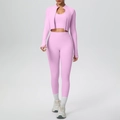 Set yoga rosa 3 pezzi con giacca zip, reggiseno sportivo e leggings a vita alta - rosa ciliegia
