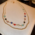 Double-layered gold chain necklace with colorful round stones and elegant rope design - 3# Necklace-Multicolor-Double Layer