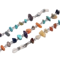 Handmade colorful natural stone eyewear chain with non-slip silicone loops for glasses - Silver
