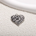 Silver-plated heart pendant with black enamel leopard pattern and sparkling zircons - Silver Large Leopard Heart