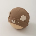 Detail showing bear ears and facial embroidery on a khaki ribbed baby beanie hat - 33-40cm (0-6 Months) / Khaki