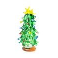 Miniature green glass Christmas tree figurine with colorful ornaments and a yellow star top - Medium Green Christmas Tree (Yellow Star)