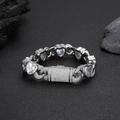 Bracciale cubano 12mm argento con pietre a cuore e pavé di zirconi brillanti - 7" / Platino
