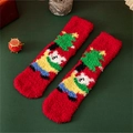 Thick red coral fleece Christmas socks featuring cartoon embroidery and holiday patterns - One Size / Christmas Tree