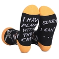 Chaussettes chat noir et orange avec inscription 'I Have Plans With The Cat' sous le pied - J'ai des projets avec le chat / Orange & Noir