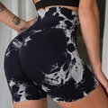 Short de fitness tie-dye à taille haute avec effet push-up en noir et blanc chic - Noir