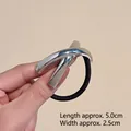 Minimalist black elastic hair tie with silver X-shaped metal accent, length 5cm - Cross-Silver