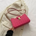 Woven rose red underarm bag with gold chain strap and elegant metallic lock - Rose Pink