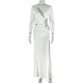 Detail of white slimming dress showing asymmetrical cut-outs and high-stretch fabric - S / White
