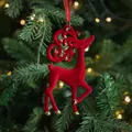 Red flocked reindeer Christmas ornament with gold glitter antlers and 13.5cm height - Red Flocked Reindeer Standing