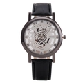 Hollow mechanical men's watch with black leather strap and gunmetal case on white background - Black Case Black Strap