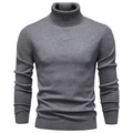 Close-up of ribbed texture on the grey turtleneck sweater's collar and sleeve cuffs - High-necked Carbon Ash