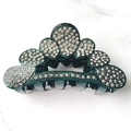 Dark green hair claw clip with rhinestones and snake skin pattern on marble background - Dark Green