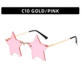 Frameless star-shaped sunglasses with pink lenses and a sleek gold metal frame - Gold Frame Pink Lenses
