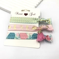 Three-piece elastic hair ties set with tropical leaf patterns and a pink tassel charm - Tropical Leaves - Starfish Pendant (14)