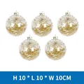 Set of 5 clear Christmas glass ornaments filled with decorative gold tinsel, 10cm size - Gold Thread Transparent Balls 5-Pack Style 05