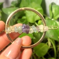 Golden circular hair clip featuring natural colorful crushed stone beads for women - Gold Circle Fluorite Chips