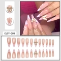 Pink French almond press-on nails with 3D butterfly and floral designs set 24pcs - Pink French Bow Small Flower Style (CJCY-388)