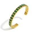 Elegante 18K vergulde manchetarmband met groene rechthoekige zirkonia in smaragdslip - Goud - Groen zirkoon