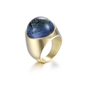 Opvallende gouden roestvrijstalen ring met een grote blauwe glazen kosmische bal - US 6 / Sterrenblauw Goud (KR88911G-K)