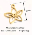 Golden stainless steel five-petal flower hollow pendant, size 13mm by 15mm for DIY crafts - Five-Petal Flower / Gold