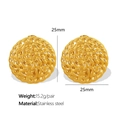 Chique 25mm 18k goud vergulde roestvrijstalen ronde oorknopjes met geweven textuur - Grote Goud / 25mm