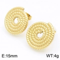 Golden spiral rope textured round stud earrings, 15mm minimalist polished steel jewelry - Gold (KE113963-KFC)