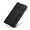 Men's black long wallet in Saffiano leather with zipper and multi-card slots - Black Saffiano Pattern