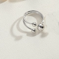 Minimalist double layer silver heart open ring with geometric metallic beads details - 3 Beads / Silver
