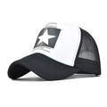 Mesh trucker hat in black and white with 3D star print and artistic lettering design - Black & White Star