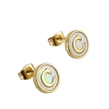 18K gold stainless steel stud earrings with white shell inlay and letter C detail - Letter C / Gold