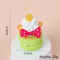 Miniature pink waffle cake keychain with cream and fruit detail for bag charm - Gold Bead Chain / 037 Green Cake Red Bow