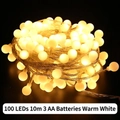 Catena luminosa a sfere 10M 100-LED bianco caldo a batteria per decoro Natale - 100 LED 10m