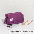 Large double-layer purple makeup bag with a top handle and spacious waterproof storage - Large / Purple