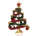 Golden Christmas tree brooch with festive red and green sparkling rhinestones - 16XZ095B1-Gold Spiral Red Green Rhinestone Christmas Tree