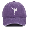 Detail of purple washed cotton baseball cap featuring white martial arts silhouette embroidery - Adjustable / Purple