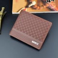 Men's bifold wallet in dark brown with checkered texture and metal logo plaque - Light Coffee