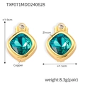 British style copper earrings with square cyan zircon in a golden finish setting - Gold Lake Blue Zircon Earrings