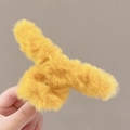 Chic yellow plush shark hair claw clip for women, stylish faux fur hair accessory - Yellow