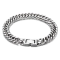 Bracelet cubain épais en acier inoxydable argenté avec un fermoir carré pour hommes - Chaîne à double tissage avec bord coupé (9,5 mm de large)
