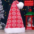 Red Christmas hat with white snowflake patterns and plush trim, 40cm height 60cm circumference - Christmas Hat Style 022-B / Green Plaid