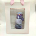Purple makeup sponge set in a glass jar inside a pink gift bag with ribbon handle - Purple Series 6 Pcs With Handbag