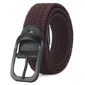 Ceinture tressée élastique marron foncé avec boucle noire mate et texture en V dense - Boucle Noire Marron