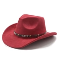 Red western cowboy hat in faux suede with brown studded leather band and wide curved brim - M(56-58cm) / Burgundy